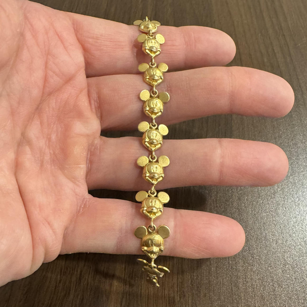 14k Yellow Gold 6.2g Light Vintage Van Dell Mickey Mouse Charm Bracelet 7.25"