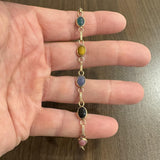 14k Yellow Gold 6.7g Ladies 7mm Multi Stone Carved Scarab Bracelet 7.5"