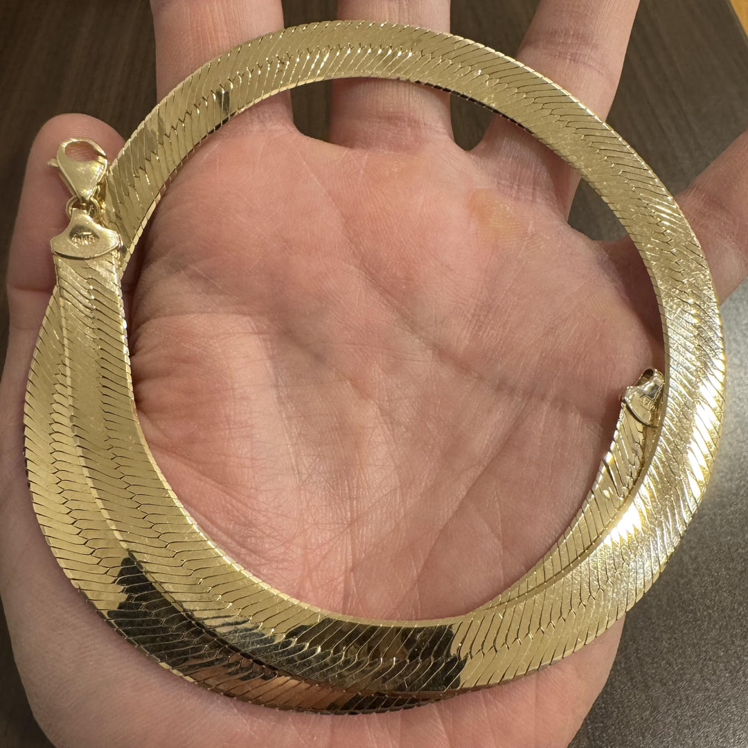 14k Yellow Gold 41.2g Solid Heavy 10mm Herringbone Link Necklace Italy 20"
