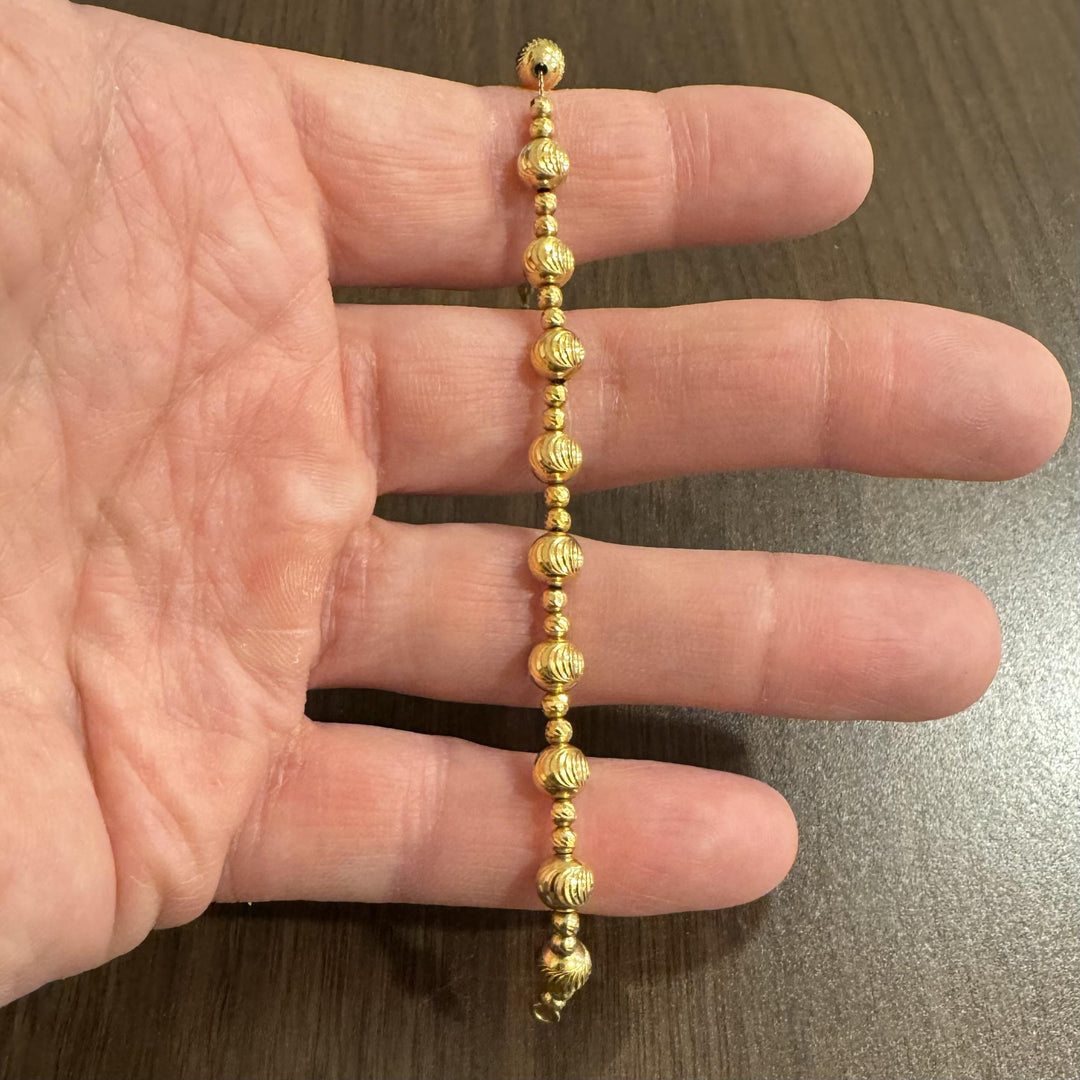 18k Yellow Gold 6.4g Ladies Vintage 6mm Moon Cut Beaded Ball Bracelet 6.5"