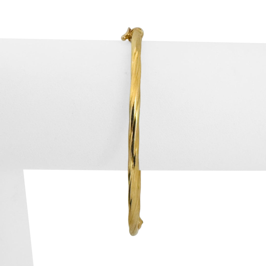 14k Yellow Gold 4.8g Hollow Light 3mm Twisted Spiral Bangle Bracelet Italy 7"