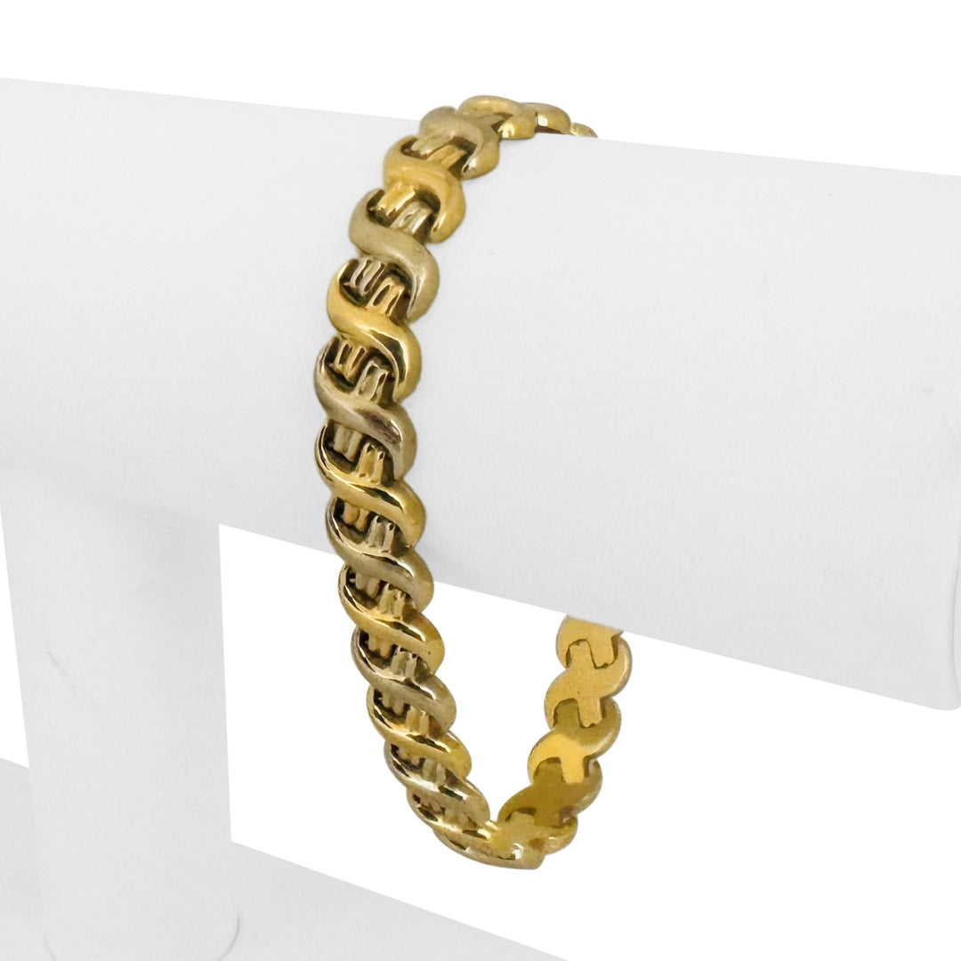 14k Yellow and White Gold 12.2g Ladies Two Tone 9mm Fancy Link Bracelet Italy 7"