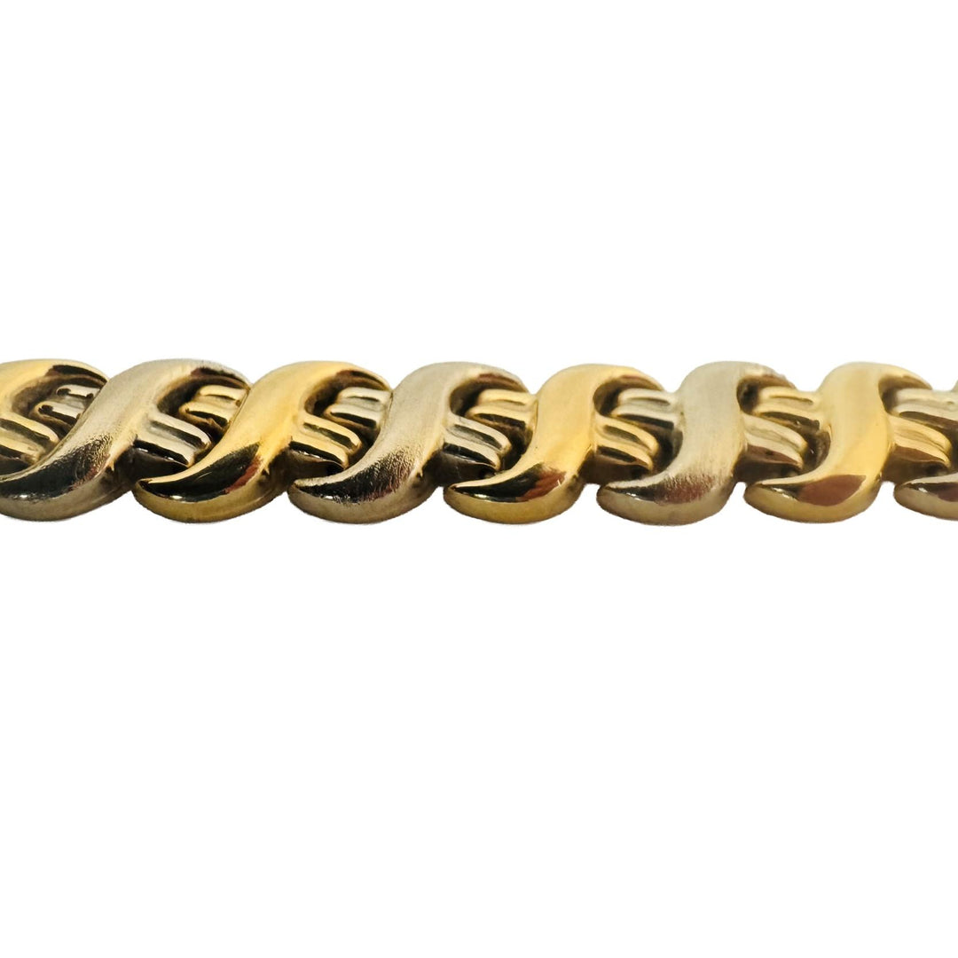 14k Yellow and White Gold 12.2g Ladies Two Tone 9mm Fancy Link Bracelet Italy 7"