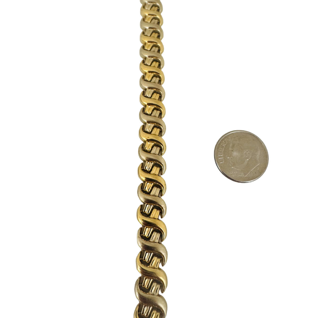14k Yellow and White Gold 12.2g Ladies Two Tone 9mm Fancy Link Bracelet Italy 7"