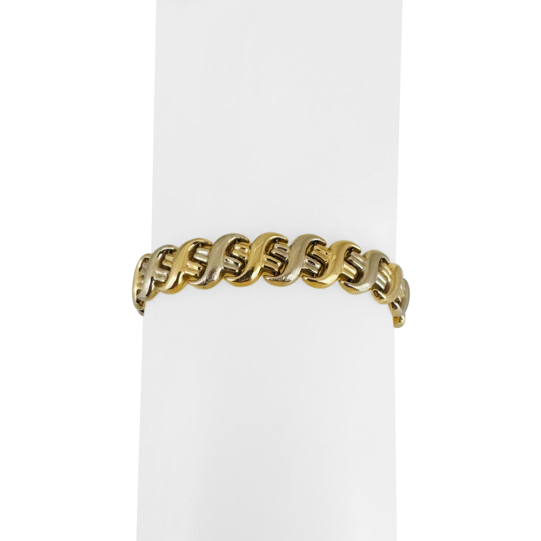 14k Yellow and White Gold 12.2g Ladies Two Tone 9mm Fancy Link Bracelet Italy 7"