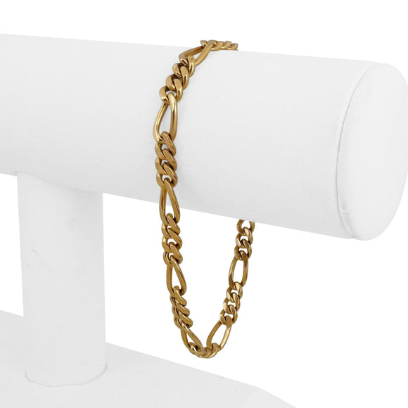 19k Portuguese Yellow Gold 16.2g Solid 5mm Figaro Link Bracelet 7.75