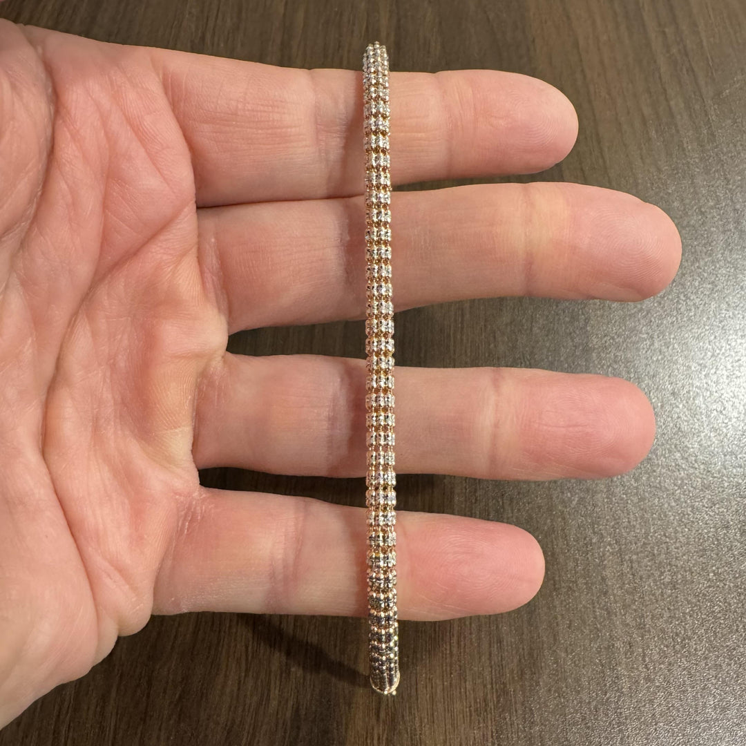 14k Rose and White Gold 13g Sparkling Men's 4.5mm Ice Barrel Link Bracelet 9"