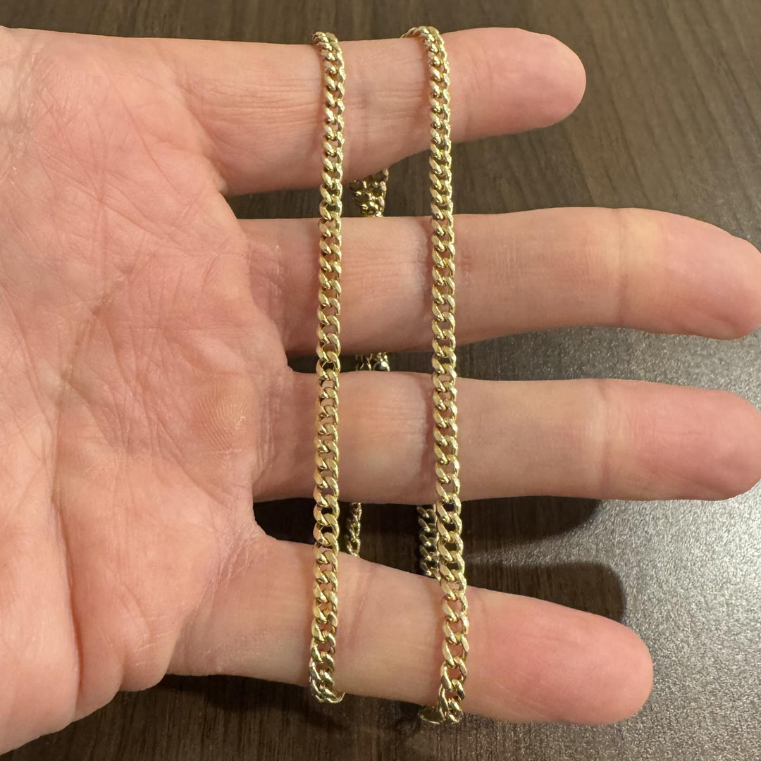 14k Yellow Gold 7.4g Hollow Light 3.5mm Cuban Curb Link Chain Necklace 20"