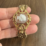Antique 14k Yellow Gold 25.4g Fancy Link Cameo Bracelet 6.5"