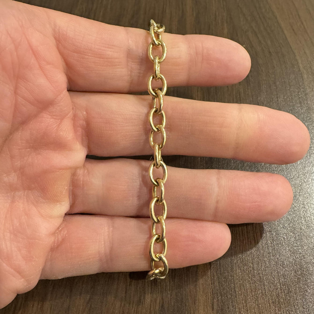 14k Yellow Gold 17.2g Solid Ladies 7mm Oval Link Cable Bracelet 7.5"