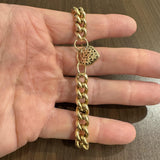 14k Yellow Gold 21.4g Vintage Curb Link Bracelet with Heart Charm Clasp 8"