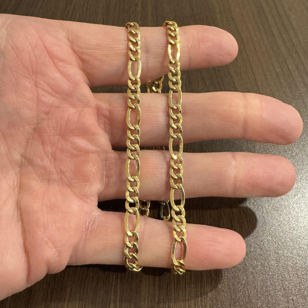 14k Yellow Gold 8.6g Hollow Polished 6mm Figaro Link Chain Necklace Italy 18"