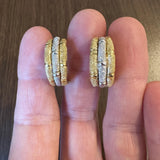 18k Yellow and White Gold 16g Solid Heavy Sparkling Huggie Earrings