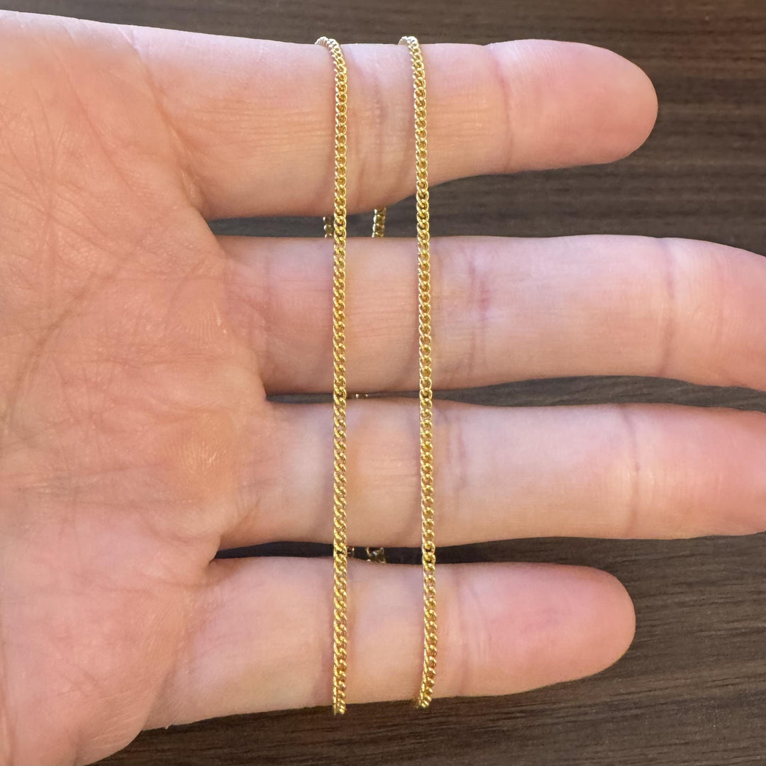 24k Pure Yellow Gold 7g Solid Thin 1.8mm Curb Link Chain Necklace 16"