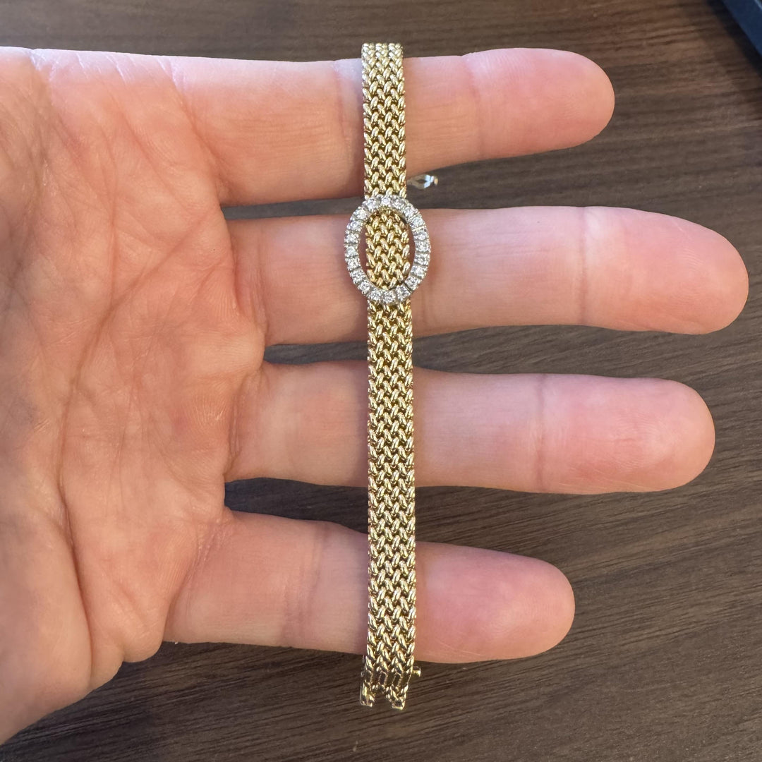 14k Yellow Gold and 0.25cttw Diamond Mesh Link Bracelet 6.5"