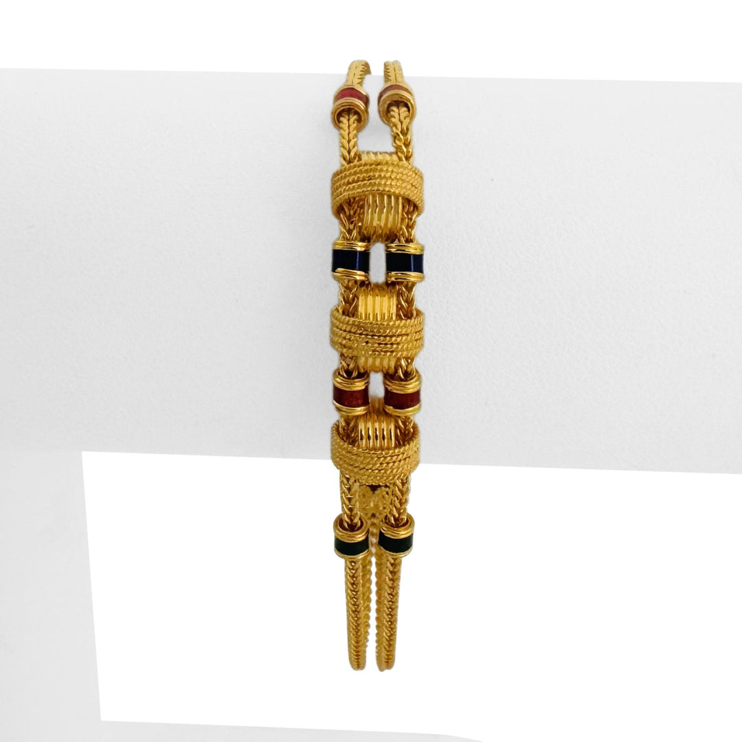 22k Yellow Gold and Enamel 15.2g Solid Two Strand Fancy Link Bracelet 7"