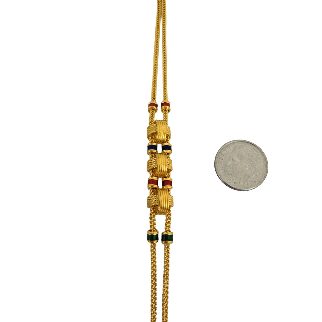 22k Yellow Gold and Enamel 15.2g Solid Two Strand Fancy Link Bracelet 7"