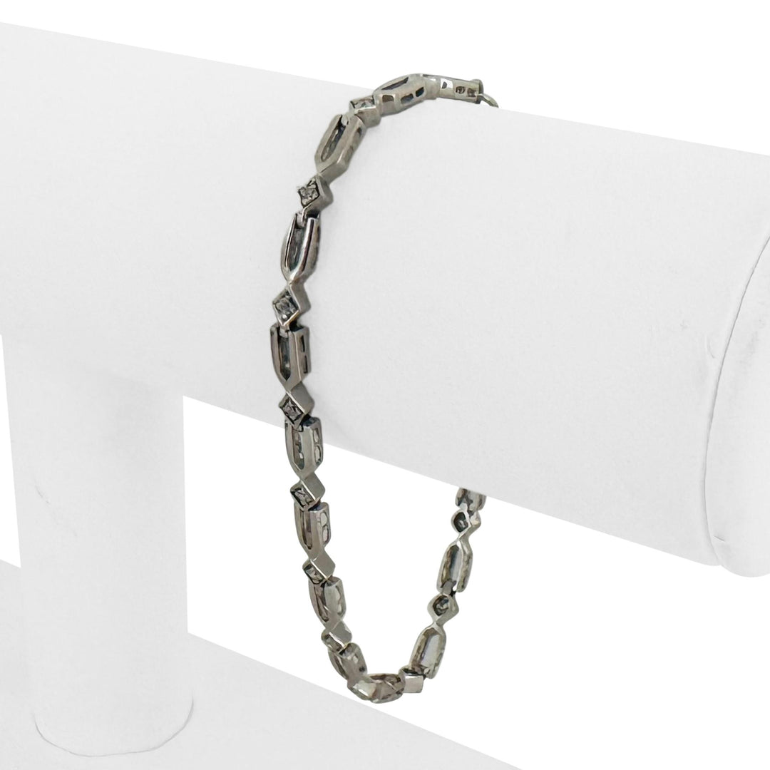 18k White Gold and Cubic Zirconia 9.6g Ladies Fancy Link Bracelet 7.5"