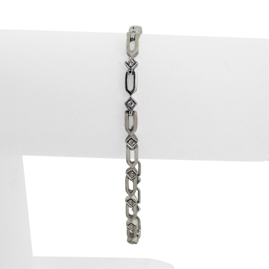 18k White Gold and Cubic Zirconia 9.6g Ladies Fancy Link Bracelet 7.5"