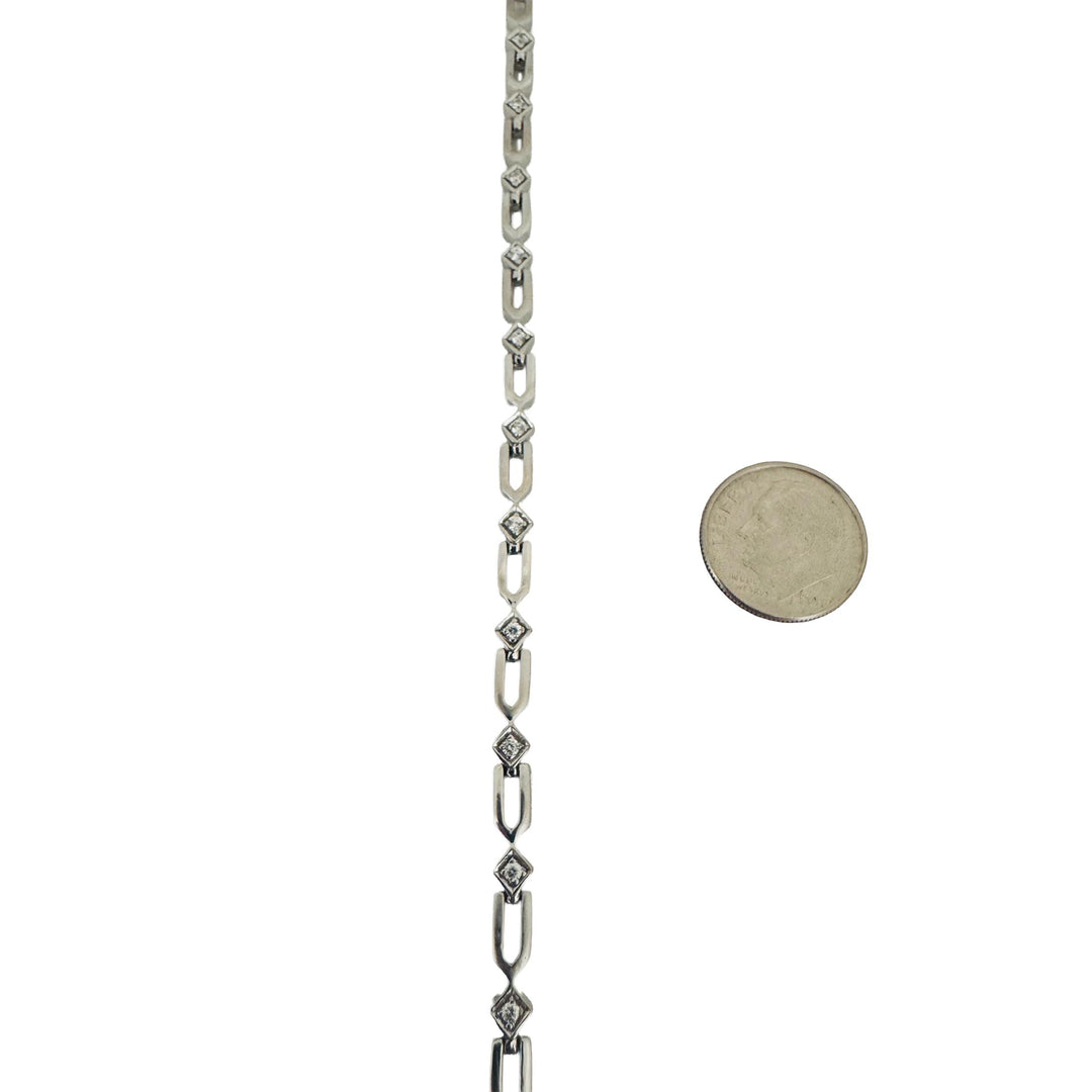 18k White Gold and Cubic Zirconia 9.6g Ladies Fancy Link Bracelet 7.5"