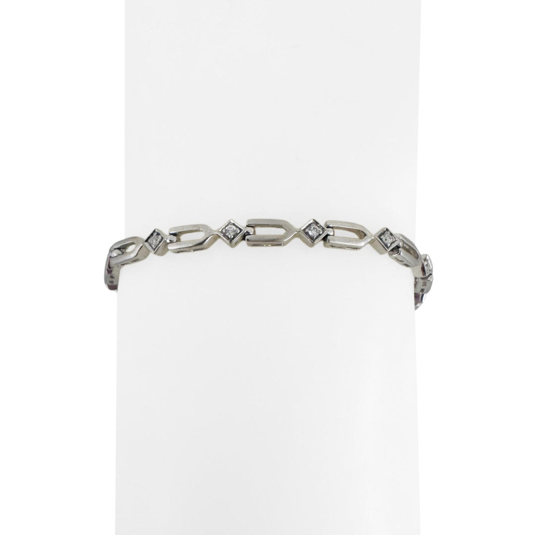 18k White Gold and Cubic Zirconia 9.6g Ladies Fancy Link Bracelet 7.5"