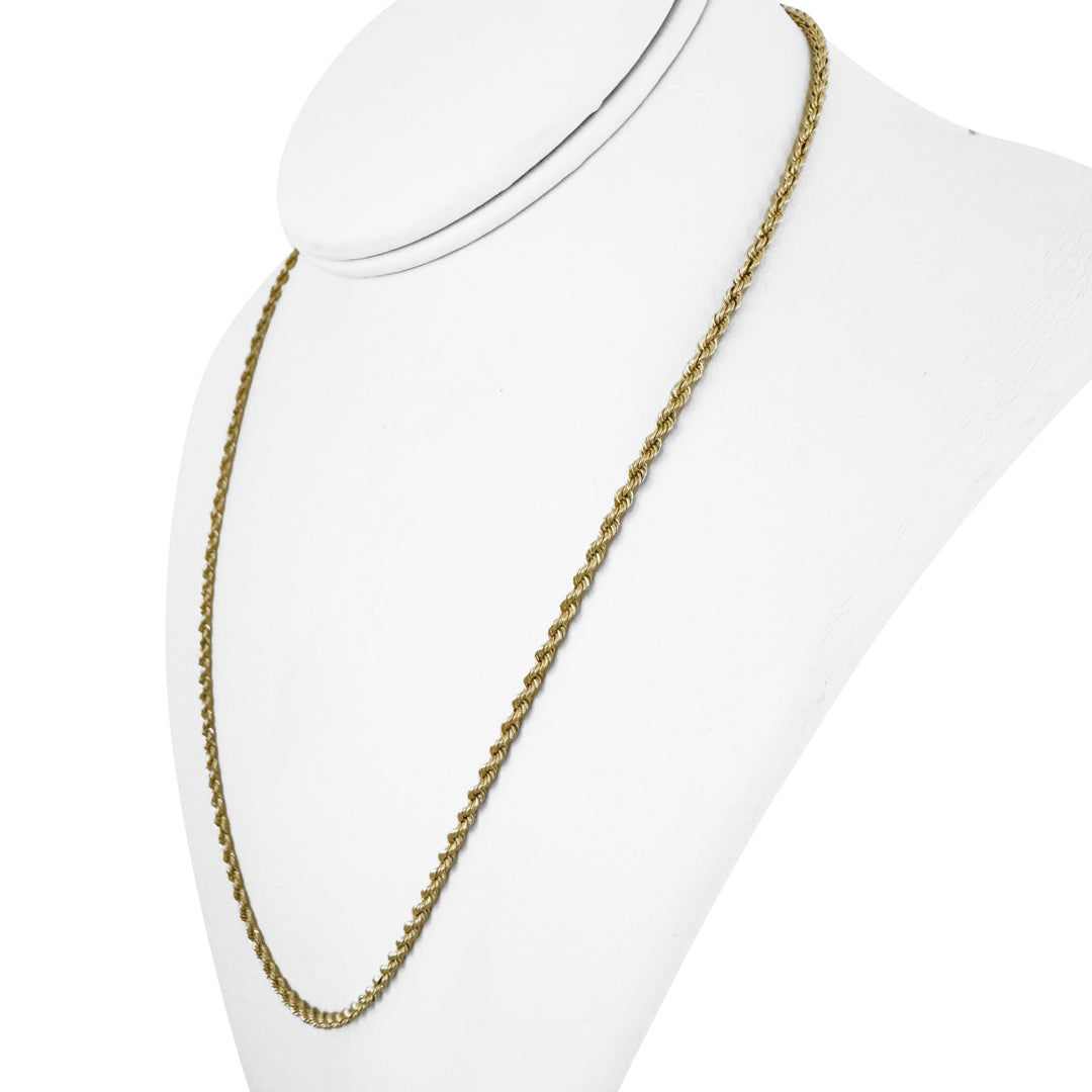 14k Yellow Gold 10g Solid Thin 2.5mm Rope Chain Necklace 20"