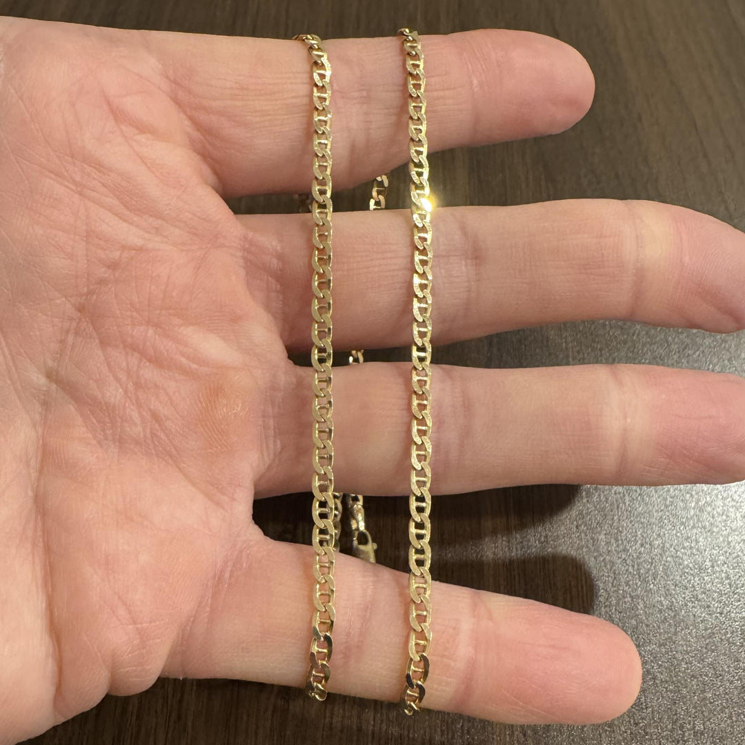 14k Yellow Gold 8.3g Solid Flat 3mm Mariner Link Chain Necklace Italy 19"