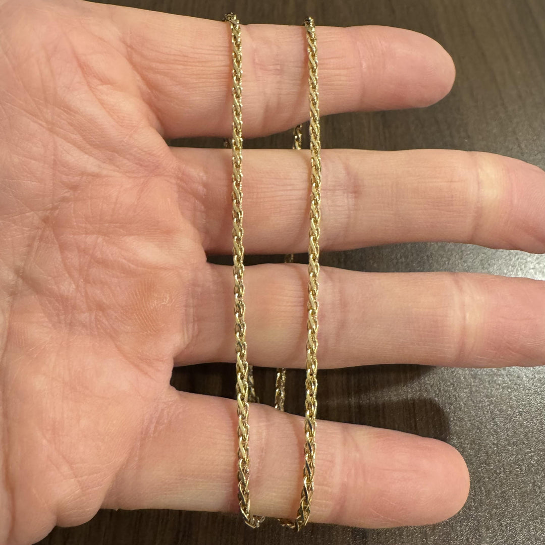 14k Yellow Gold 8g Solid Thin 2mm Wheat Link Chain Necklace 18"