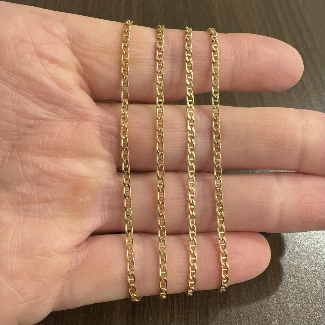 14k Yellow Gold 9.5g Flat Thin Long 2.5mm Mariner Link Chain Necklace Italy 30"
