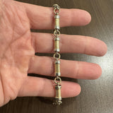 14k Yellow and White Gold 20.5g Solid 7mm Fancy Bar Link Bracelet Italy 7.5"