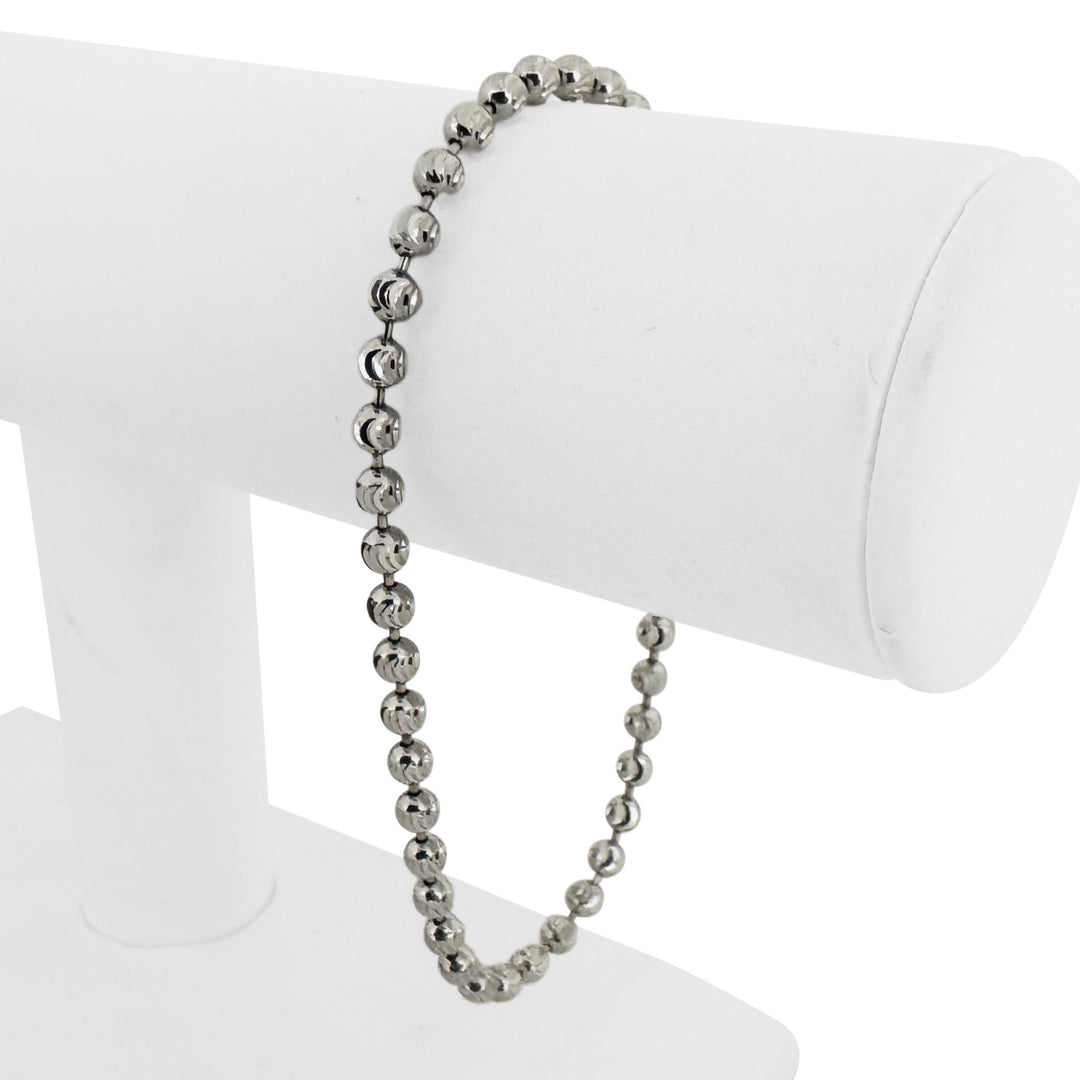 14k White Gold 10.2g Solid 4mm Moon Cut Ball Link Bracelet 8.5"