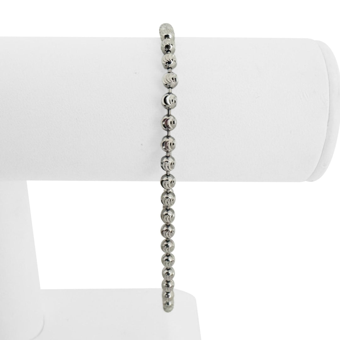 14k White Gold 10.2g Solid 4mm Moon Cut Ball Link Bracelet 8.5"