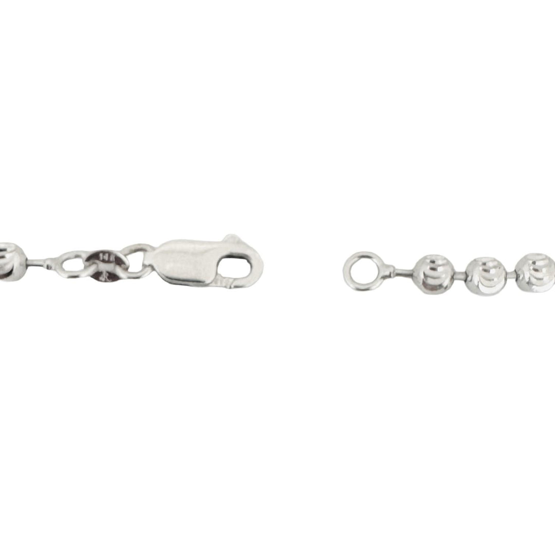 14k White Gold 10.2g Solid 4mm Moon Cut Ball Link Bracelet 8.5"