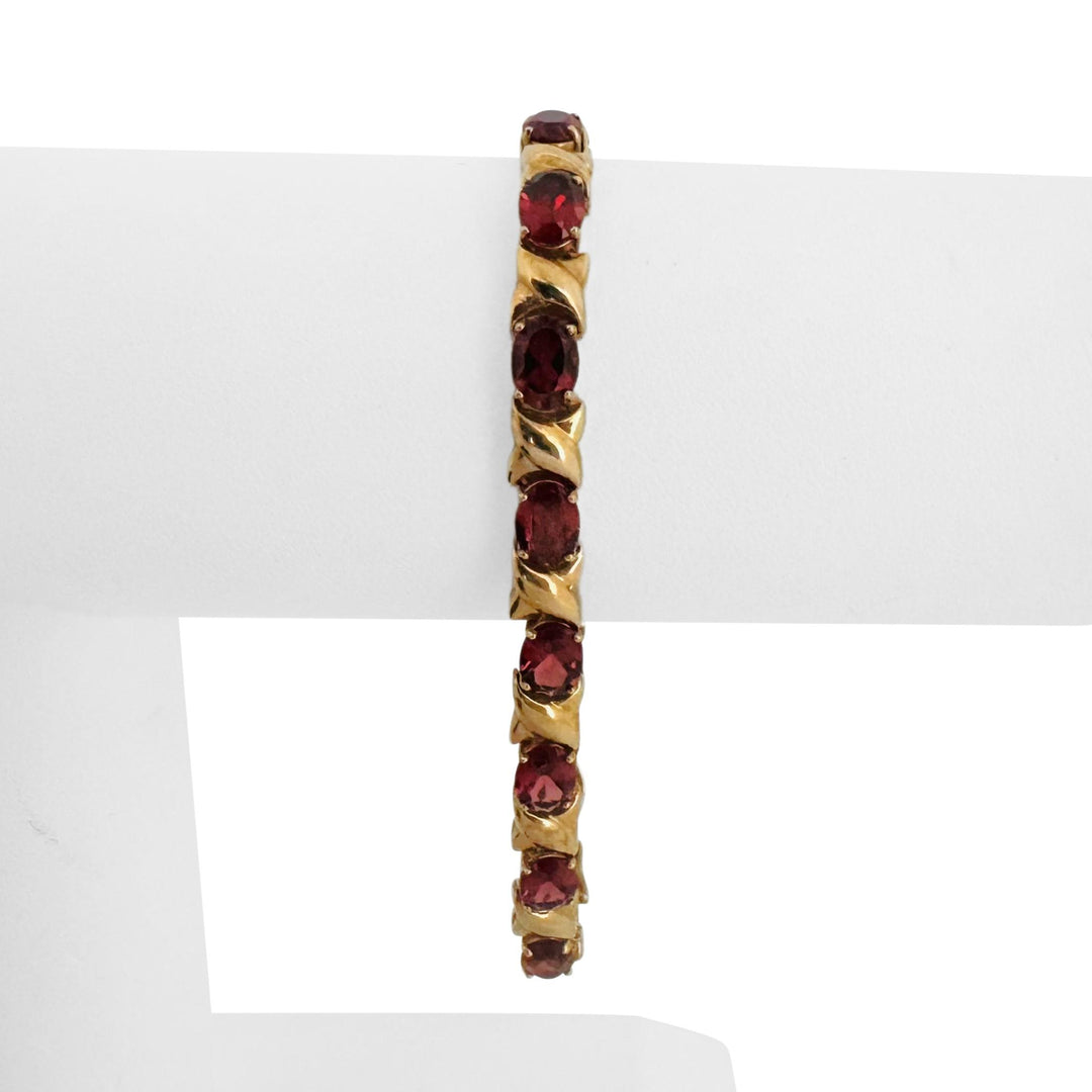 14k Yellow Gold and Garnet 16.2g XO Hugs and Kisses Link Bracelet 7"