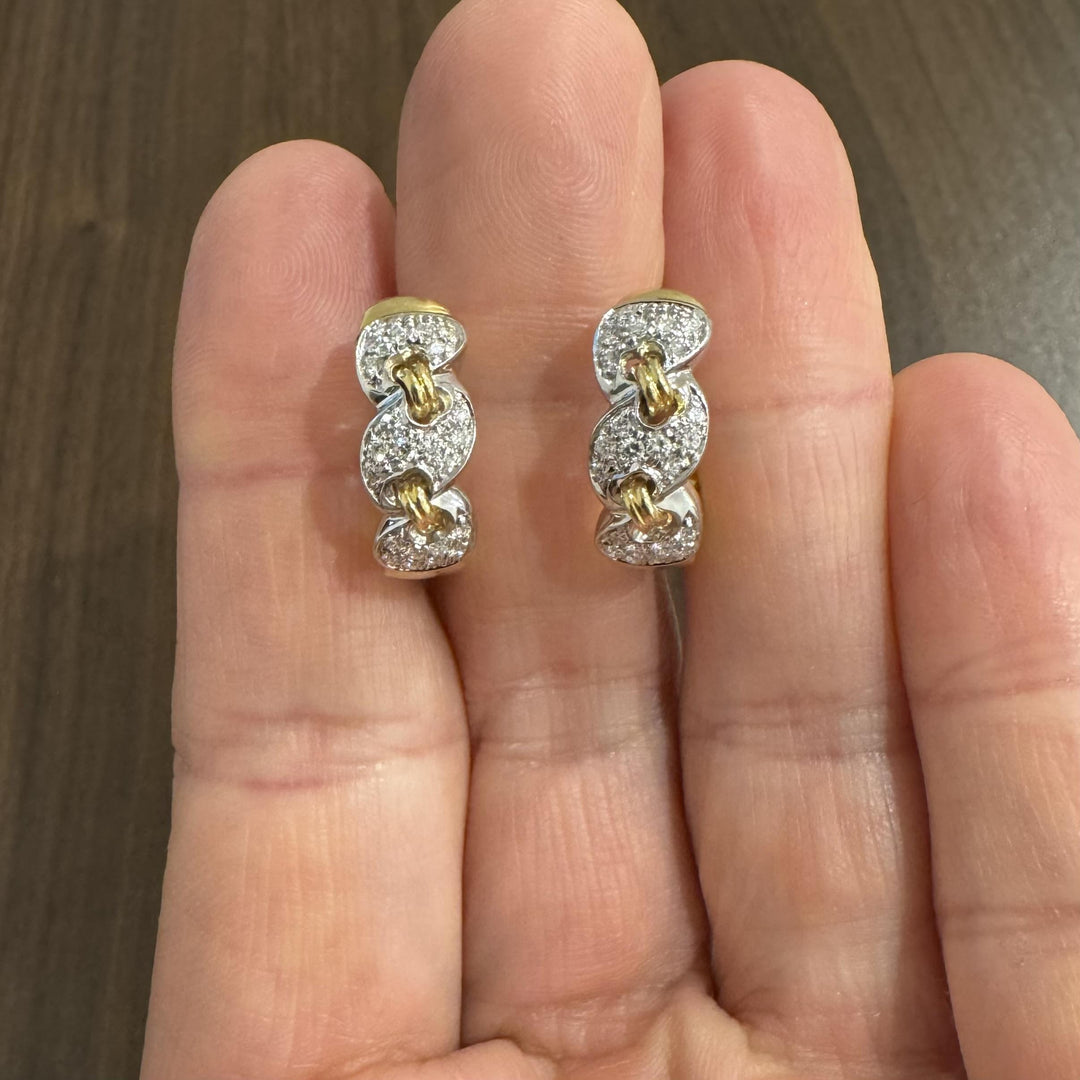 18k Yellow and White Gold Two Tone 0.75cttw Diamond Huggie Earrings