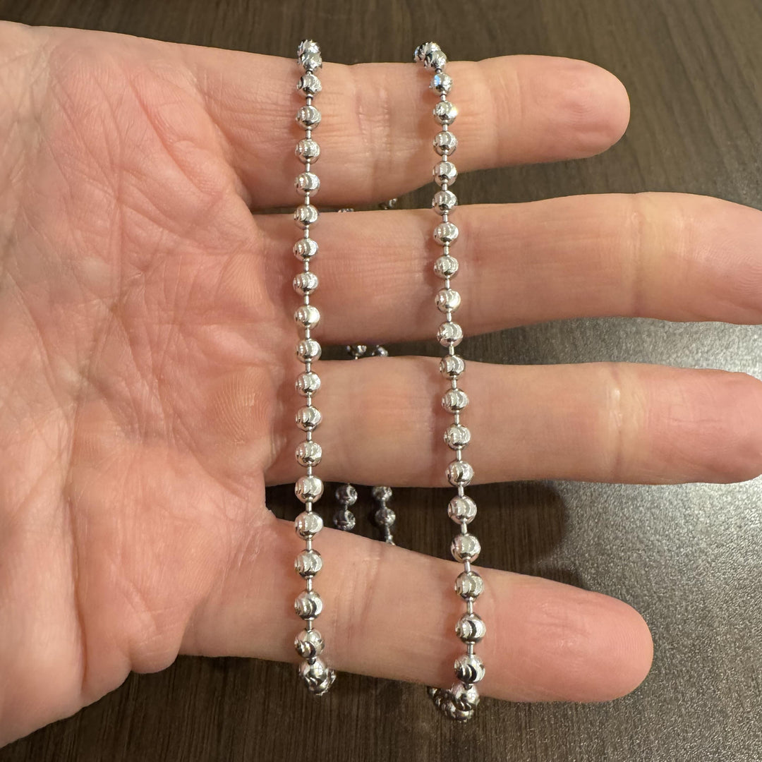 14k White Gold 24.6g Solid Heavy 4mm Moon Cut Ball Bead Necklace 20"