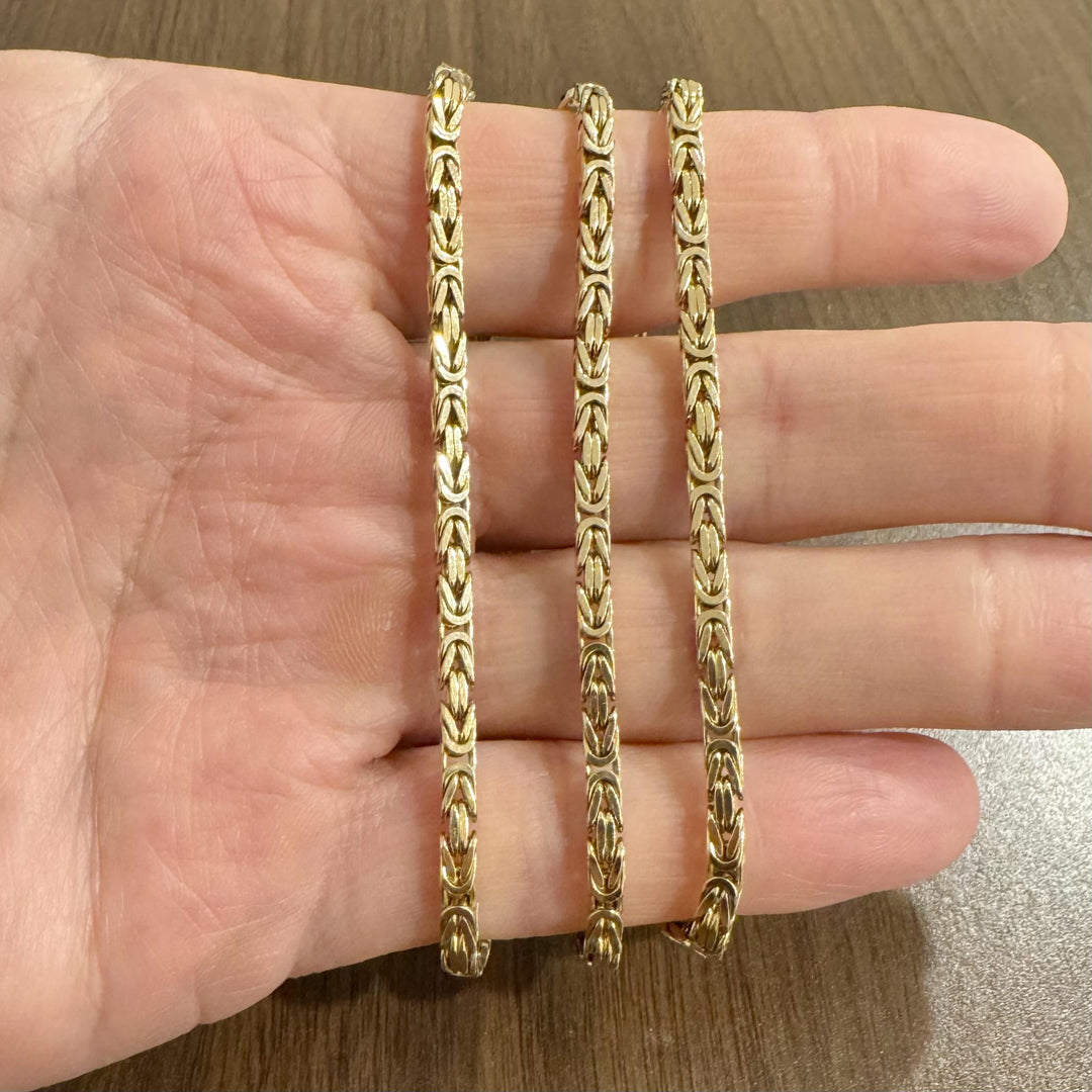 14k Yellow Gold 44.7g Solid Heavy Squared Byzantine Link Chain Necklace 24"