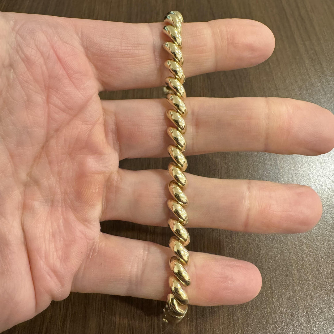 14k Yellow Gold 14.8g Ladies Polished 7.5mm San Marco Link Bracelet Italy 7.25"