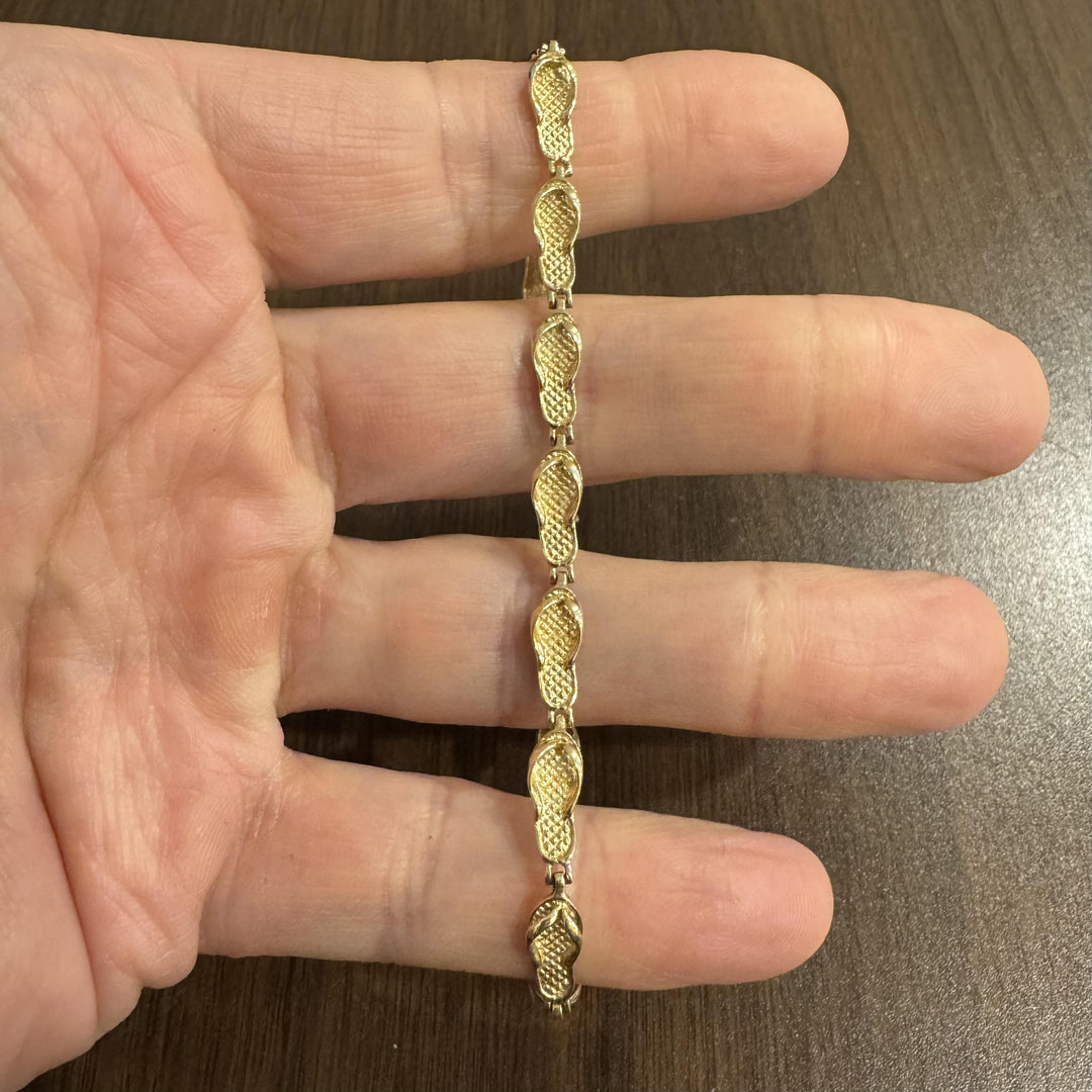 14k Yellow Gold 9g Ladies 5.5mm Sandal Flip Flop Link Anklet 9"