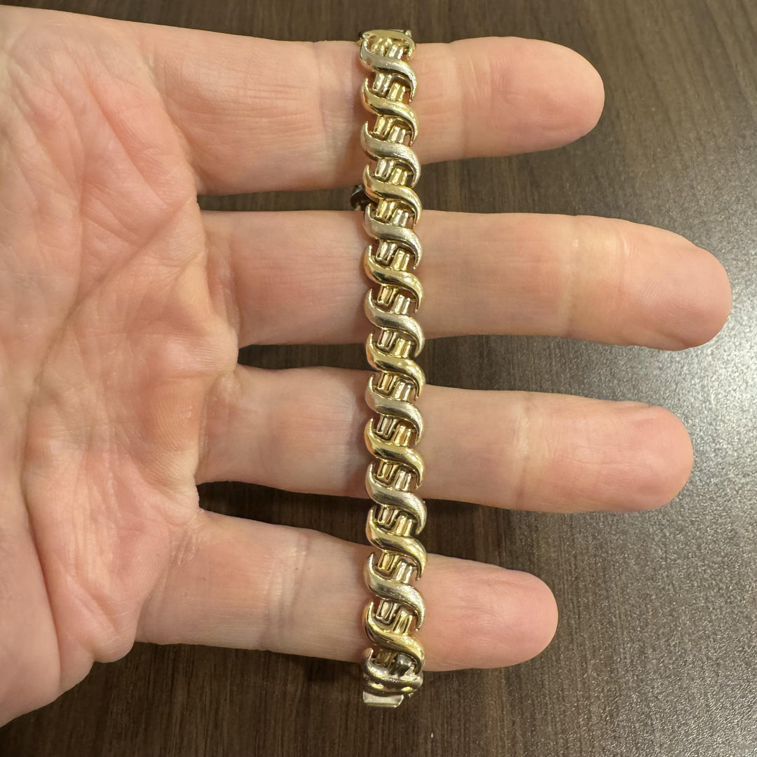 14k Yellow and White Gold 12.2g Ladies Two Tone 9mm Fancy Link Bracelet Italy 7"