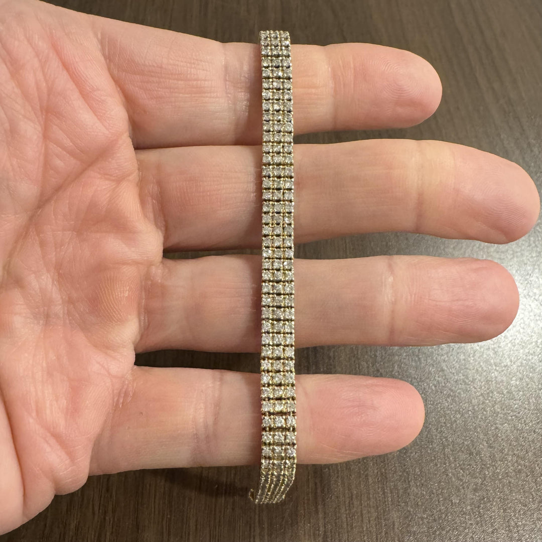 14k Yellow Gold and 4cttw Diamond 22.8g Three Row Tennis Bracelet 7"