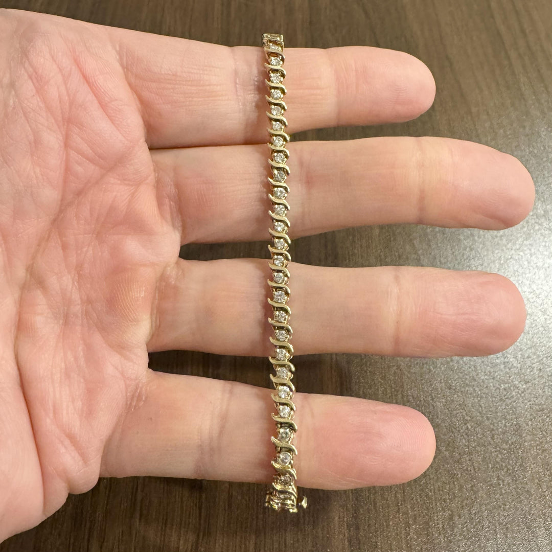 14k Yellow Gold and 2cttw Diamond Vintage S Link Tennis Bracelet 7"