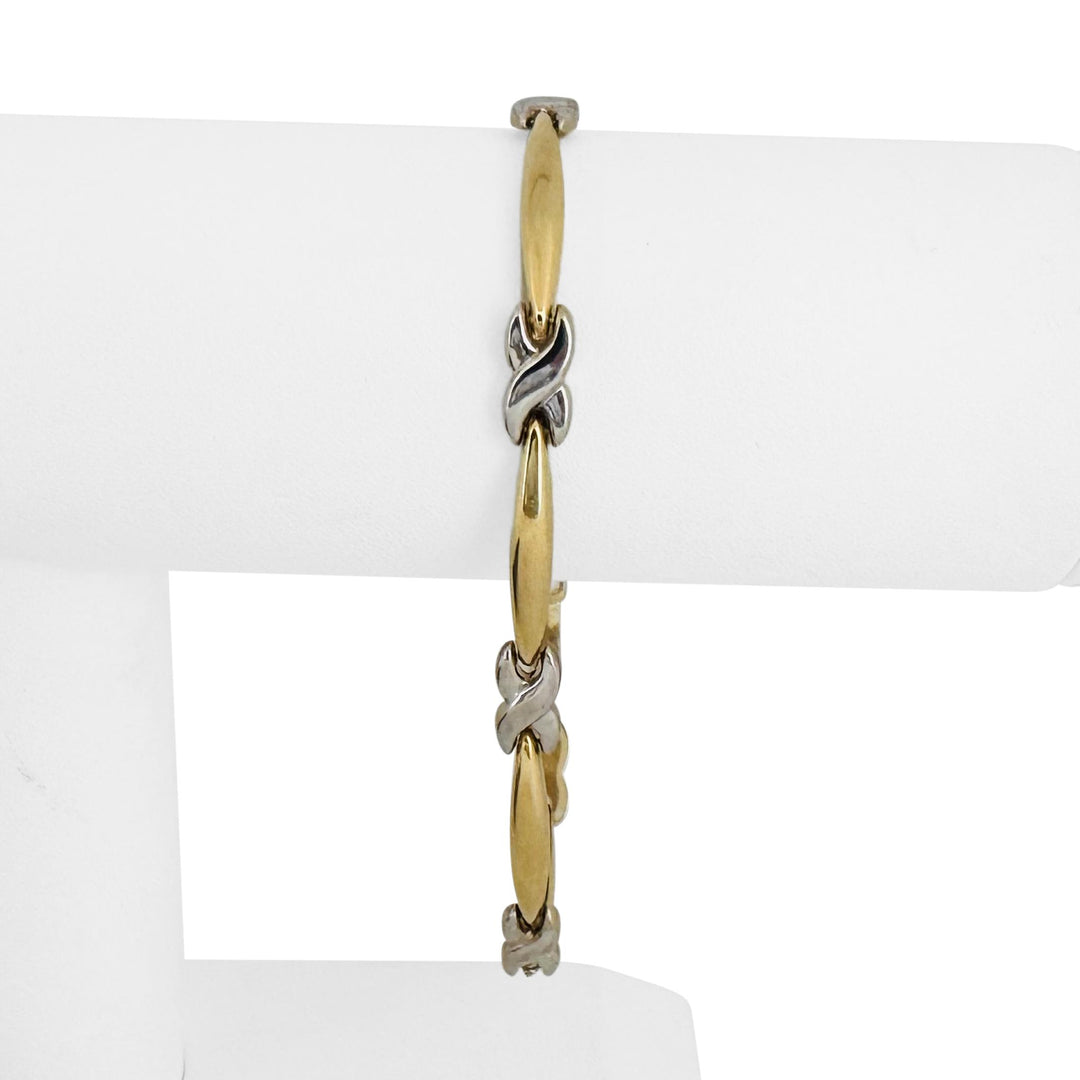 14k Yellow and White Gold 7.6g Two Tone 6mm Fancy Link Bracelet Turkey 8"