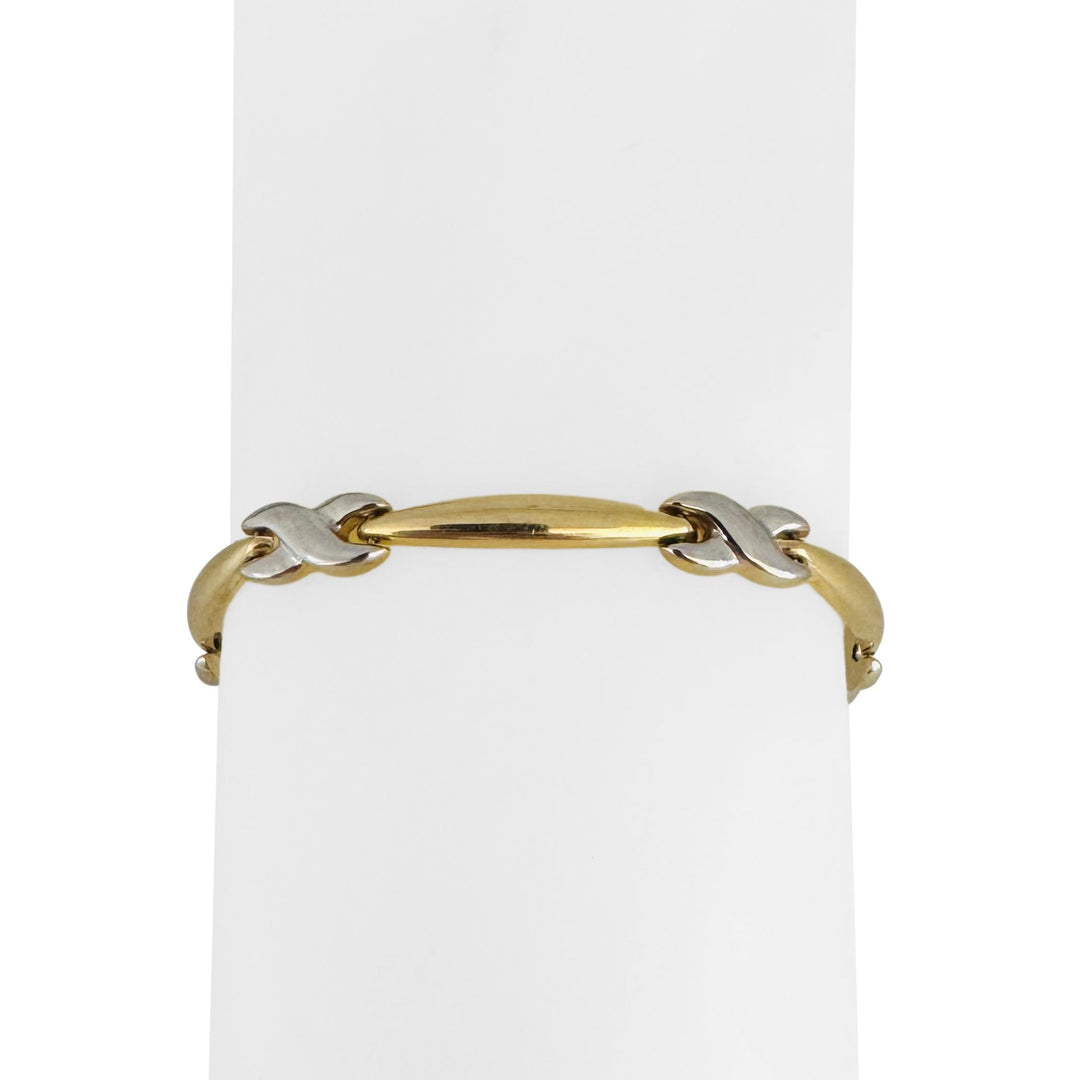 14k Yellow and White Gold 7.6g Two Tone 6mm Fancy Link Bracelet Turkey 8"