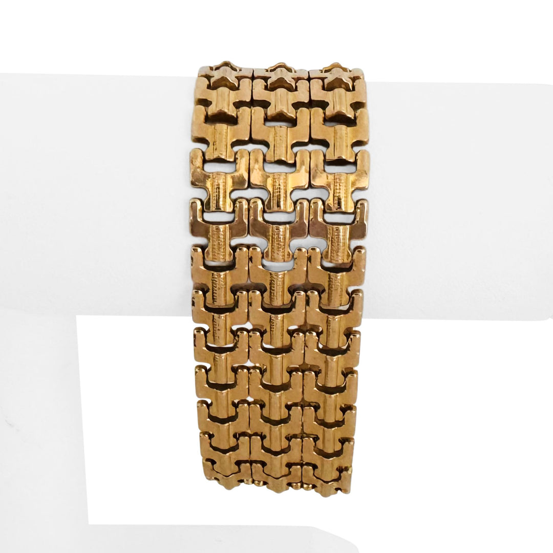 18k Yellow Gold 38.7g Ladies Vintage 27mm Wide Fancy Link Bracelet Italy 7.5"