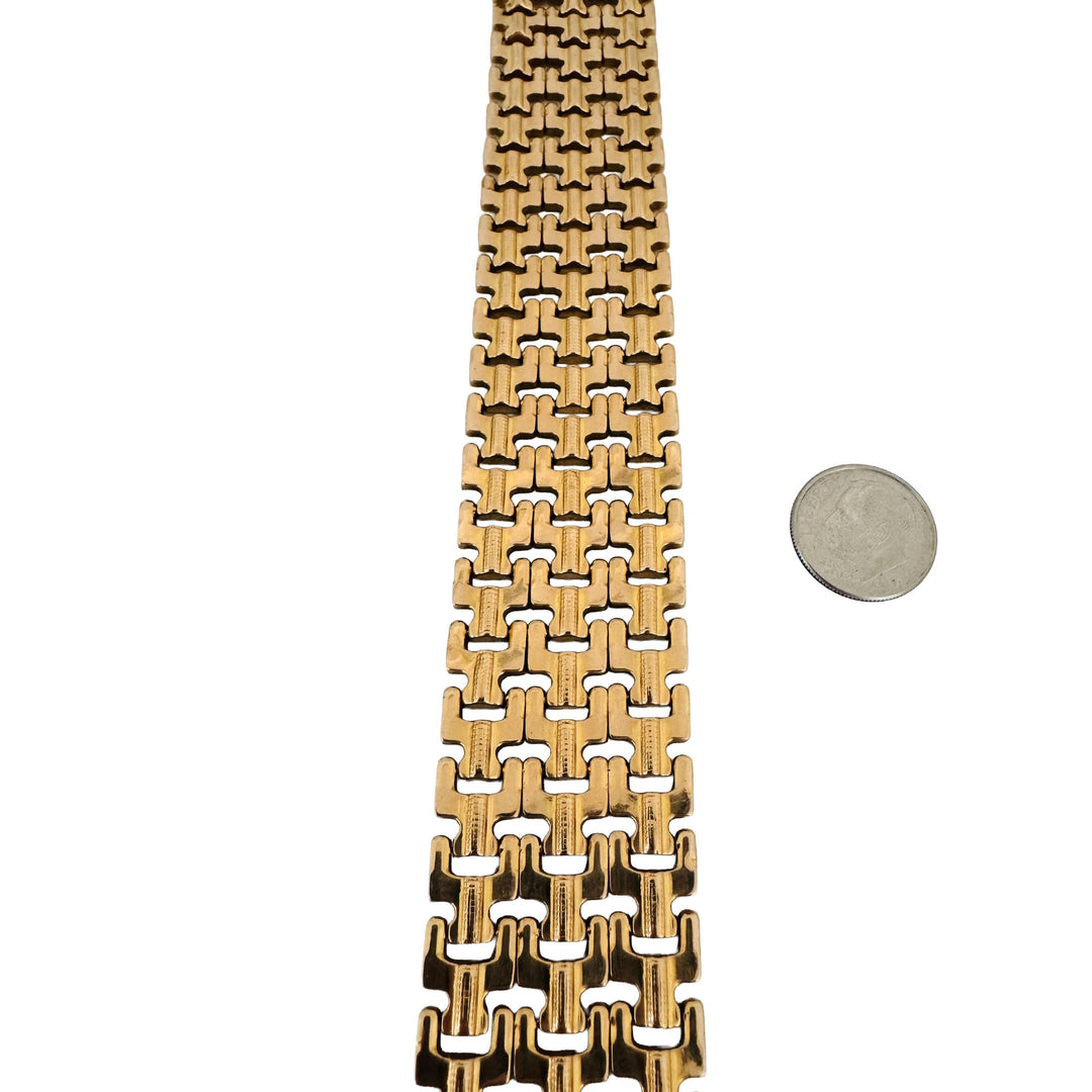 18k Yellow Gold 38.7g Ladies Vintage 27mm Wide Fancy Link Bracelet Italy 7.5"