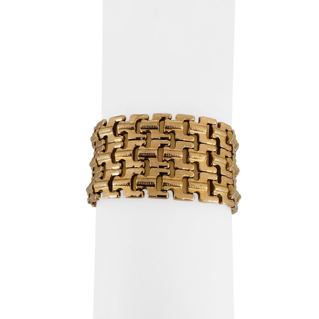 18k Yellow Gold 38.7g Ladies Vintage 27mm Wide Fancy Link Bracelet Italy 7.5"