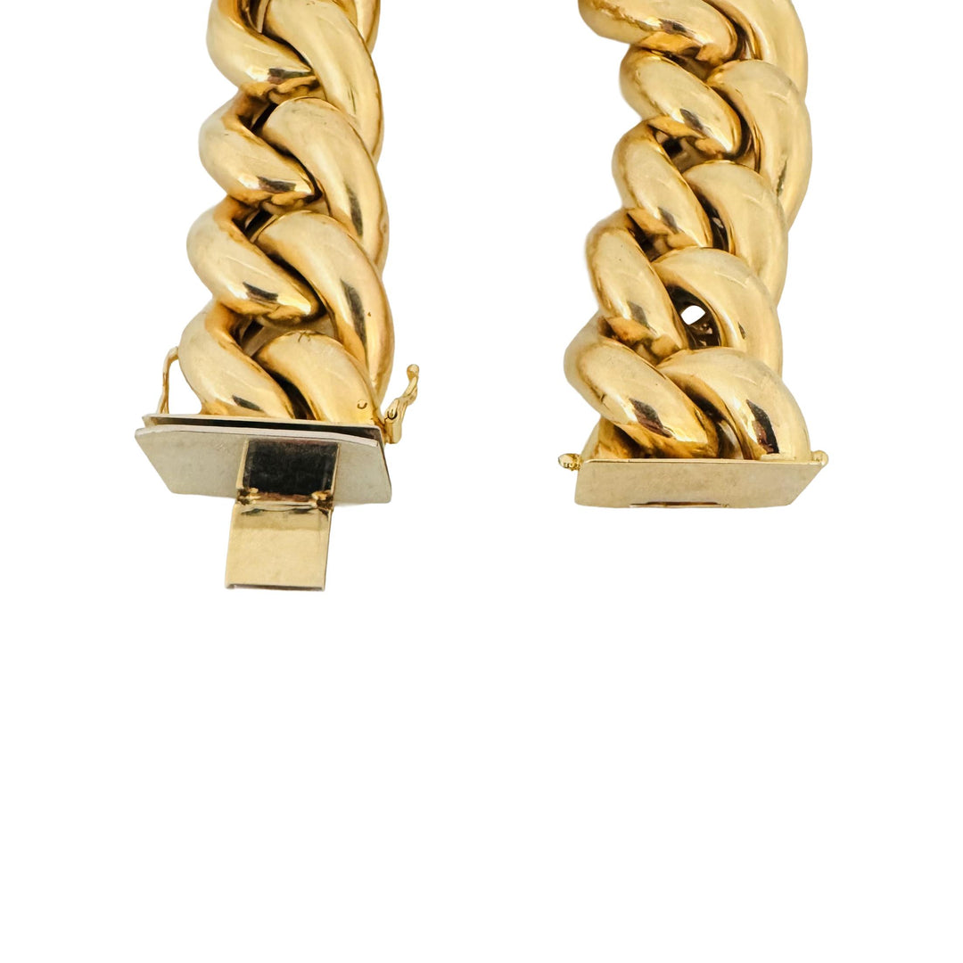14k Yellow Gold 63.7g Hollow Thick 20mm Vintage Curb Link Bracelet Italy 7.5"