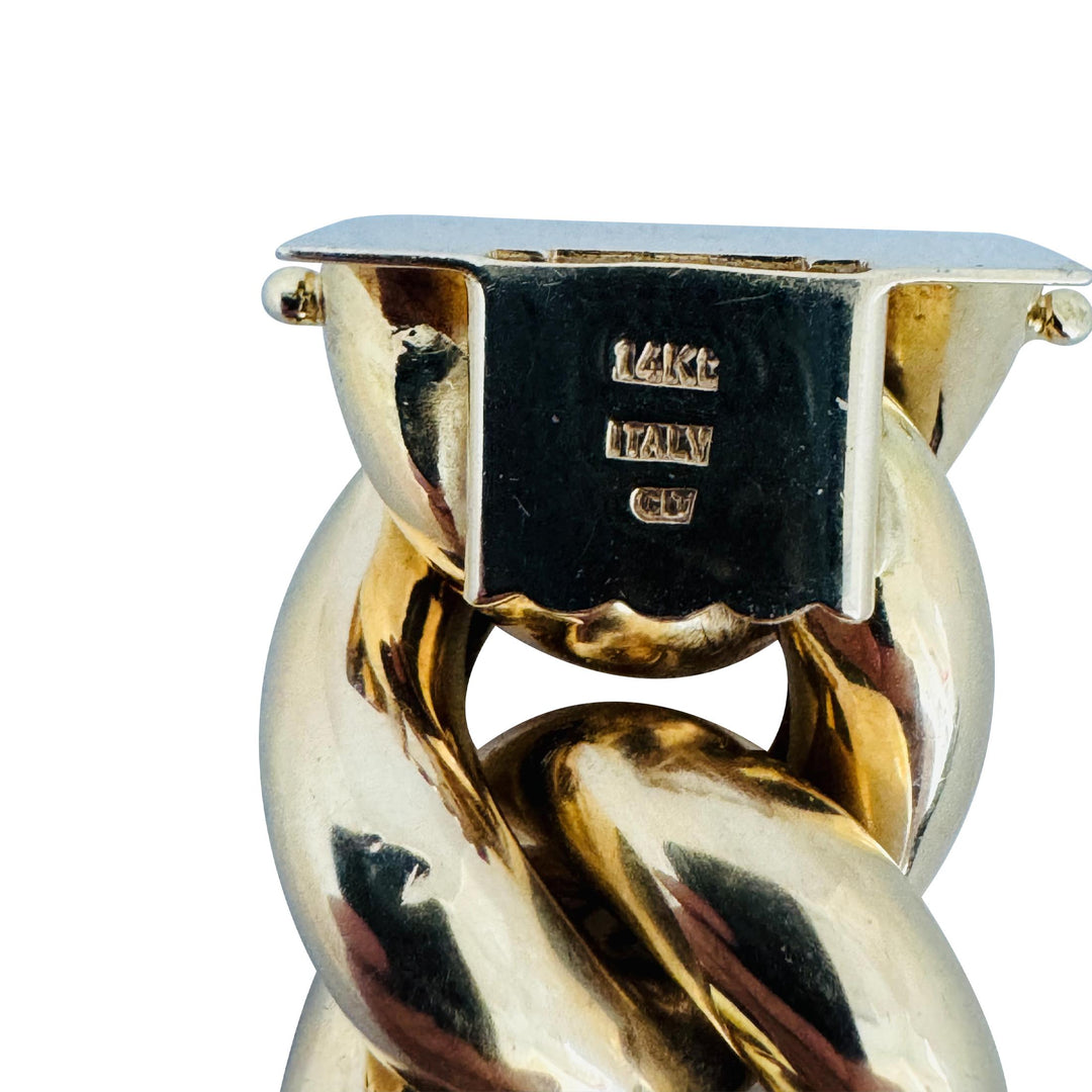 14k Yellow Gold 63.7g Hollow Thick 20mm Vintage Curb Link Bracelet Italy 7.5"