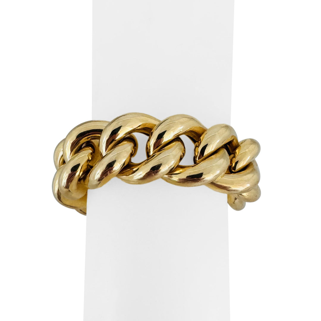 14k Yellow Gold 63.7g Hollow Thick 20mm Vintage Curb Link Bracelet Italy 7.5"